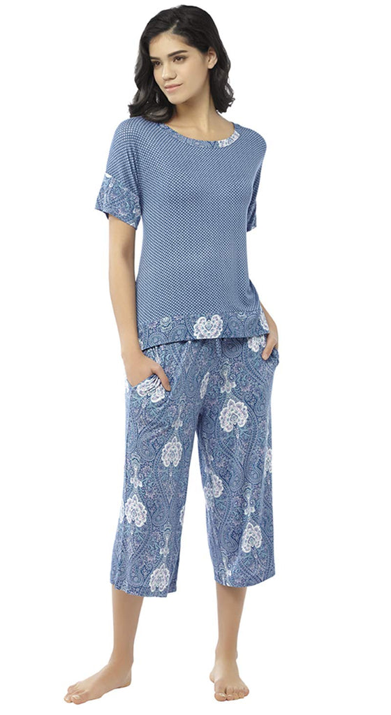 RQYYD Women's Sleepwear Tops with Capri Pants Pajama Sets American Flag  Print 4th of July Lounge Set Summer Pajamas Sets Loungewear 