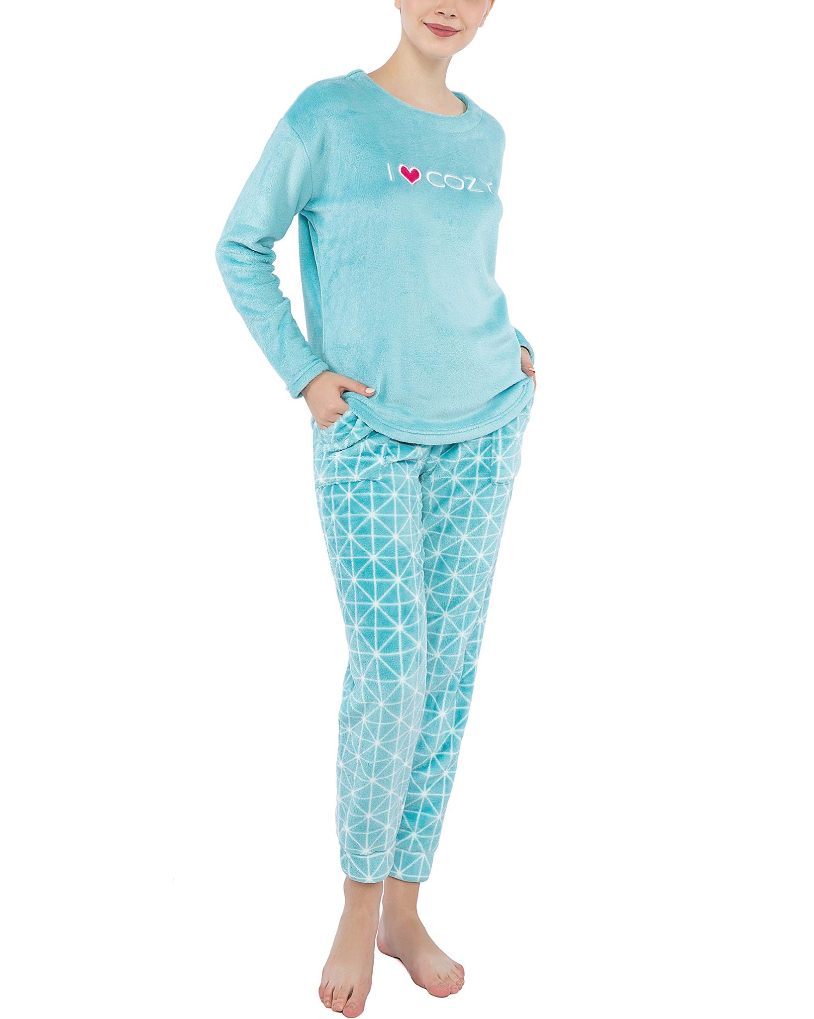 Buy Fleece Women Winter Pajama Set- Winter Pajamas for Women, World's  Softest Fleece Free Size (28 Till 32) (Sky Blue) at